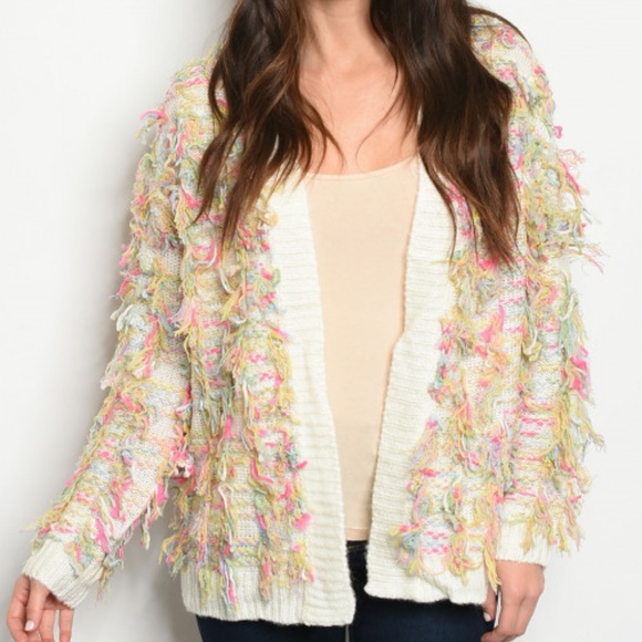 Sweaters - SHAG FRINGE CARDIGAN SWEATER